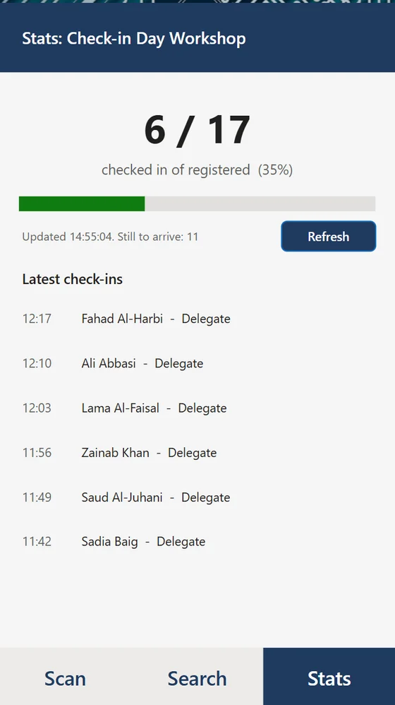Check-in app with attendance statistics